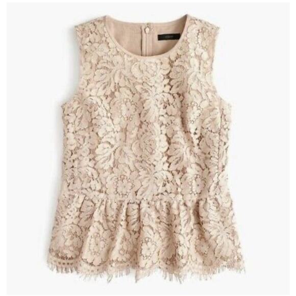 J. Crew Tops - J. Crew Beige Lace Peplum Sleeveless Top 00 NWT